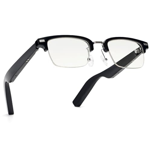 Smart Glasses, Bluetooth Audio Music Glasses for Men Women with Bluetooth Speaker,Voice Control and Anti-Blue Light Lenses, Open Ear Music&Hands-Free Calling (Black Silver)