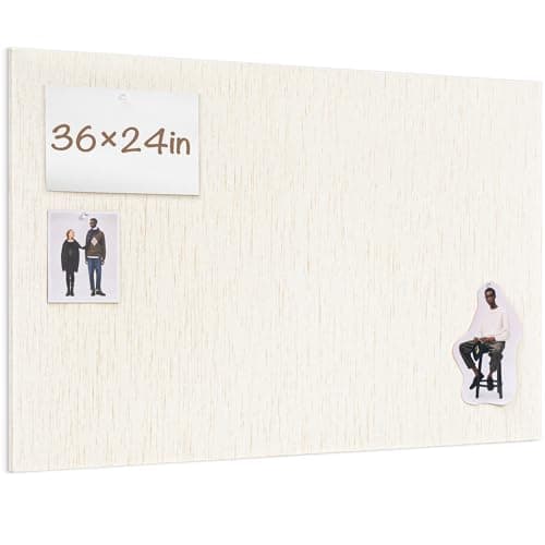 Lightomorrow Bulletin Board 36 x 24 inches, 3' x 2' Linen Board for Wall, Decorative Fabric Pin Board with Safe Removable Adhesive Tapes for Home and Office, Includes 20 Push Pins-Light Yellow Stripes