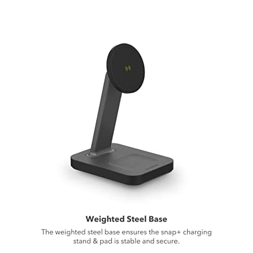 mophie Snap+ 2-in-1Charge Stand & Pad - 15w Wireless Charger Compatible with iPhones & AirPods, Includes Snap+ Adapter for Other Qi Enabled Phones, Steel Base, Adjustable Angles 7