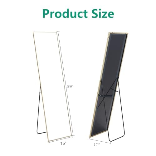 NEWBULIG Full Body Mirror Floor Mirror - 59 x16 inch Full Length Mirror with Aluminum Alloy Frame for Bedroom Living Room Standing Hanging Mirror, Gold 5