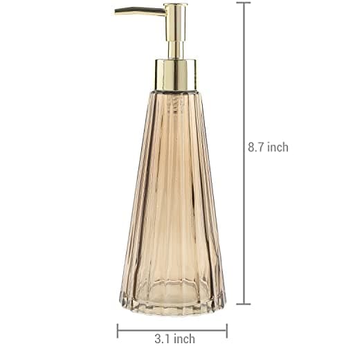 MyGift 2 Pcs Vintage Soap and Lotion Dispenser Set, Smoked Glass and Brass Liquid Pump Dispenser with Vertical Ribbed Design 4