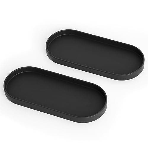 Lazy K Silicone Tray - Small Vanity Tray Organizer - Spoon Rest Holder - Kitchen Sink, Bathroom, Multi-Purpose Modern Counter Organizer (Black)