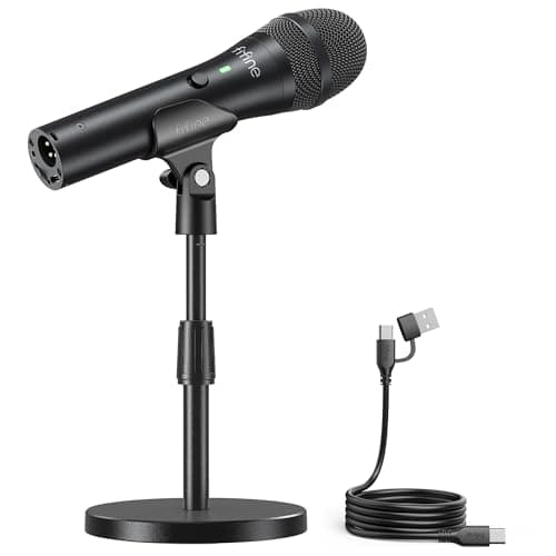 FIFINE USB/XLR Dynamic Microphone for Podcast Recording, Studio Handheld Mic Set with Desktop Stand for Vocal, Voice Over, Streaming, Black-AmpliTank TANK2