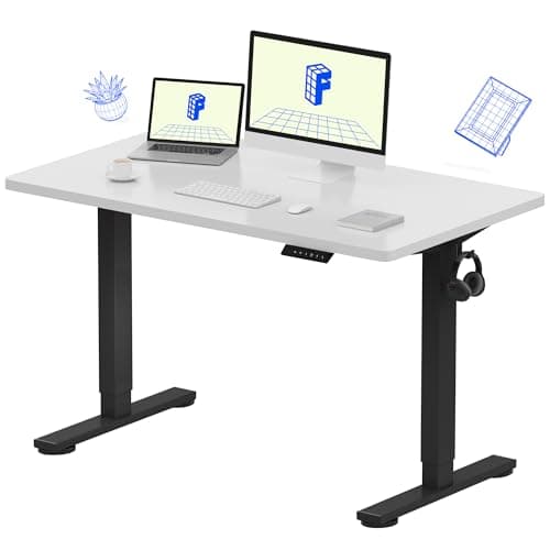 FLEXISPOT EN1 One-Piece Standing Desk with 1-Inch Thick Desktop, 48"x24" Electric Height Adjustable Desk for Home Office & Multi-Device Workstations, White