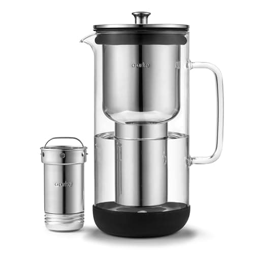 Aarke Purifier - Premium Glass and Stainless Steel Water Filter Pitcher, Refillable Filter System and Granules, 2.4L Pitcher with 1.18L Filtration Capacity