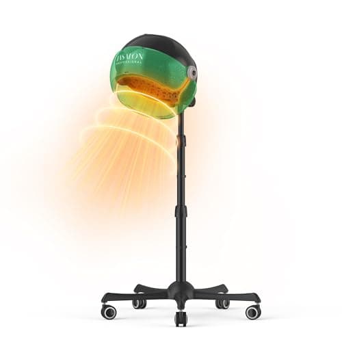 TASALON Professional Ionic Hooded 1875W Hair Dryer with 3 Temperature Settings, Transparent Glitter Visor, Side Switch, Rolling Wheels & Timer, Stand Blow Dryer for Salon, Spa and Home Use - Green