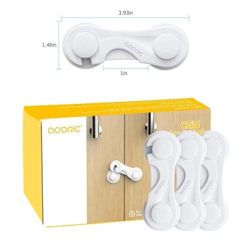 Cabinet Locks - Adoric Life Child Safety Locks 4 Pack - Baby Safety Cabinet Locks - Baby Proofing Cabinet Kitchen System with Strong Adhesive Tape 7