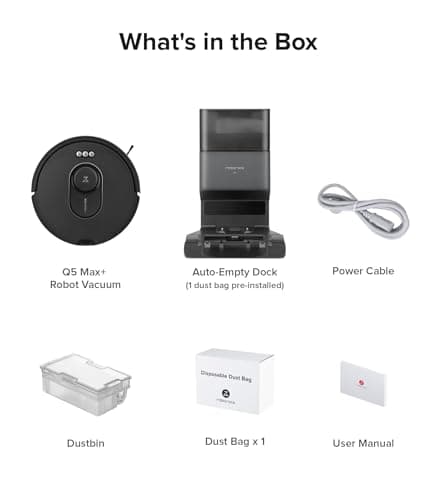 roborock Q5 Max+ Robot Vacuum with Self-Empty Dock, Upgraded from Q5+, 5500 Pa Suction, DuoRoller Brush, Hands-Free Cleaning for up to 7 Weeks, PreciSense LiDAR Navigation, App & Voice Control 9