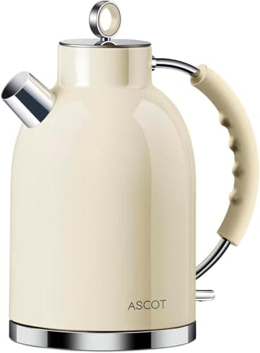 Electric Kettle ASCOT, Tea Kettle Hot Water Kettle Stainless Steel Kettle 1.6L 1500W Retro Tea Heater & Boiling Water, Auto Shut-Off and Boil-Dry Protection(Cream)