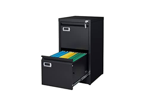 ZAOUS 2 Drawer File Cabinet with Lock, Metal Vertical File Storage Cabinet, 18" Deep Vertical Filing Cabinets for Home Office to Hanging A4 Legal/Letter Size, Assembly Required (2 Drawer - Black)