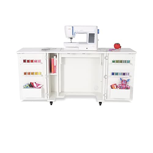 Kangaroo Bandicoot Sewing Cabinet with Lift – Quilting & Sewing Machine Table with Expandable Work Surface & Storage, Ash White 6