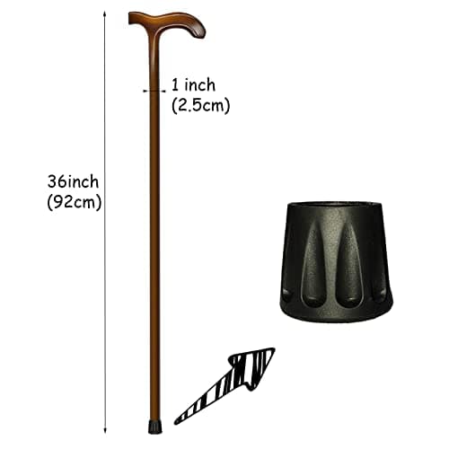 FLYDRUM Wooden Walking Cane for Men and Women, One-Piece Wood Cane, 36 Inch Wood Walking Stick for Men and Women, Ergonomic Wood Cane for Seniors Walnut 5