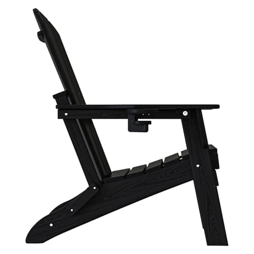 Plawdlik Folding Adirondack Chair Set of 4, Cup Holder，Wooden Textured ，Heavy All-Weather HDPE Comfortable Set Poolside Backyard Lawn Black 10