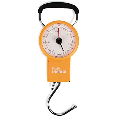 Mechanical Luggage Scale with Tape Measure, Up to 75 Pounds (Orange) - Lift Slowly