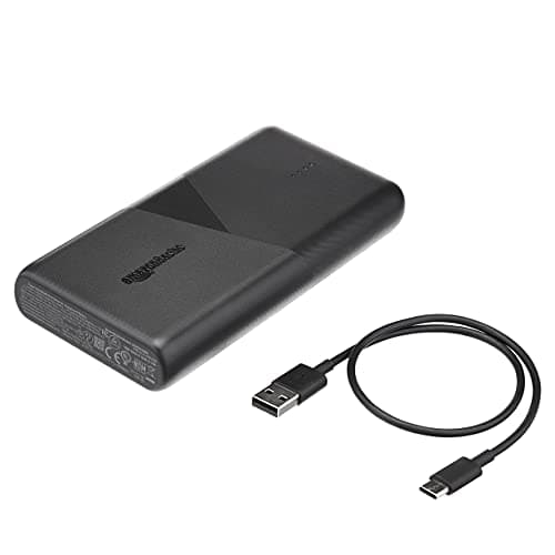 Amazon Basics Ultra-Portable Fast Charging Power Bank Battery, USB-C, 20100mAh with 18W PD and two 12W USB-A Ports for iPhone, Samsung, iPad, and more, Black