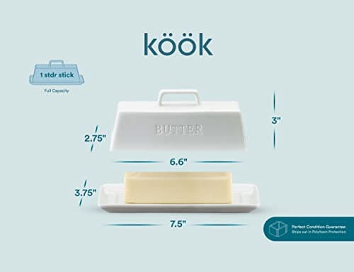 Butter Dish with Lid for Countertop, by Kook, Ceramic Dish Tray with Cover, Kitchen Keeper, Container, Holder (White) 6