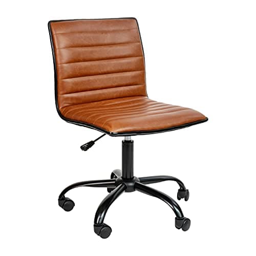 Flash Furniture Alan Low-Back Ribbed Upholstered Vinyl Swivel Desk Chair with Padded Seat, Modern Adjustable Height Padded Office Chair, Brown