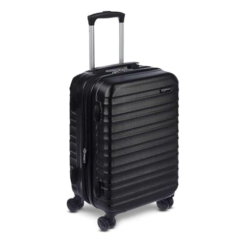 Amazon Basics 21" Hardside Carry-On Luggage with Spinner Wheels, Expandable for Up to 25% More Space, Scratch-Resistant Hard Shell, Telescoping Handle, Black