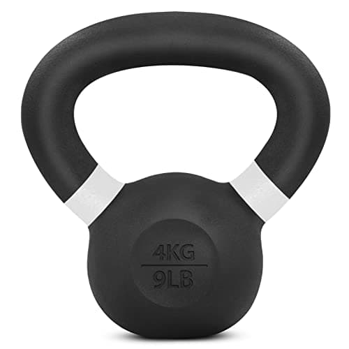 Yes4All Powder Coated Kettlebell, 9 lb Cast Iron Core Kettlebells with Non-Slip Handle & Flat Bottom for Conditioning, Heavy Duty for Strength Training - Single, White
