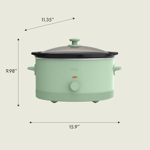 bella 6.0 Qt Manual Slow Cooker, Ceramic Nonstick Coating, 3 Temperature Settings, Dishwasher Safe Stoneware Pot and Tempered Glass Lid, Cool Touch Handles & Tangle Free Cord Wrap, Seaglass 8