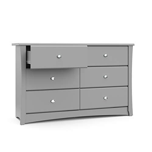 Storkcraft Crescent 6-Drawer Dresser (Pebble Gray) – GREENGUARD Gold Certified, Gray Dresser for Bedroom, Kids & Nursery Storage Chest, Safety Interlocking Drawers, Pre-Installed Tracks, Kids Chest 12