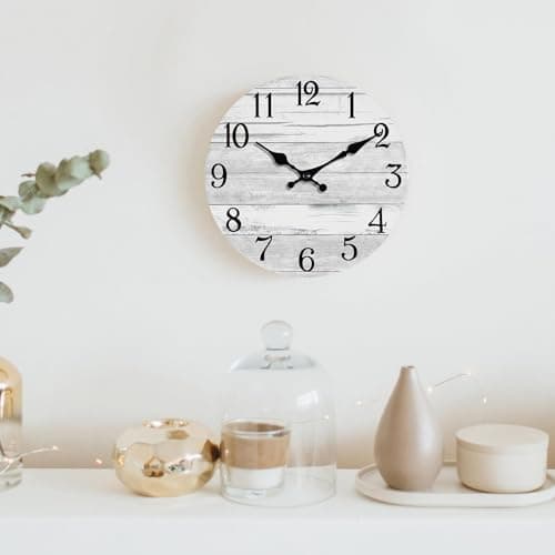 KECYET Wall Clock Battery Operated 8 Inch Gray Silent Non Ticking Country Rustic Design Vintage Retro Decorative for Bathroom Kitchen Bedroom 6