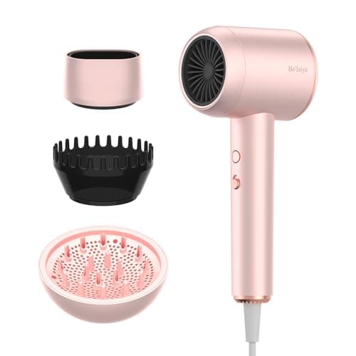 Professional Ionic Hair Dryer | Powerful Low Noise Hair Dryer | Constant Temperature for Fast Hair Drying | with Hair Diffuser, Cluster Nozzle and Comb for Curly (Pink)
