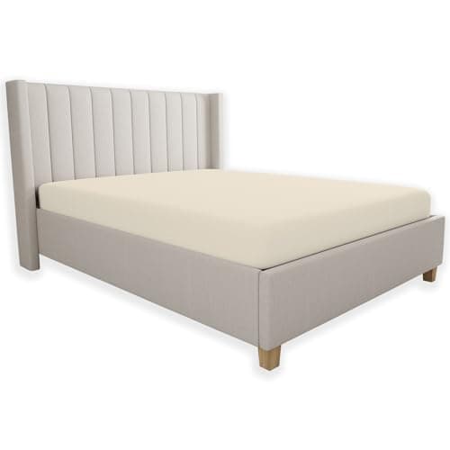 100% Cotton Ivory Twin Fitted Sheet - Percale Weave, Back to School College Essential, Cool & Crisp Deep Pocket, Breathable & Comfortable