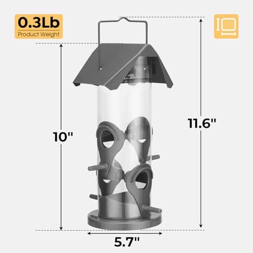 Veehoo 2 Packs 10 inch Tube Bird Feeders for Outdoors Hanging-Wild Bird Feeder Tube with 4 Feeding Ports for Outside Hanging, Plastic Weatherproof Hanger Bird Feeder-Hanging Bird Finch Feeders Grey 5