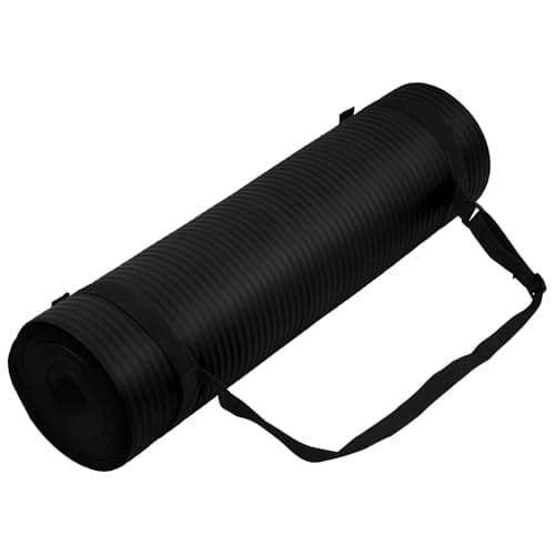 Fitvids All Purpose 1/2-Inch Extra Thick High Density Anti-Tear Exercise Yoga Mat with Carrying Strap, Black