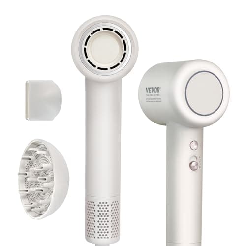 VEVOR High-Speed Hair Dryer with 102,000RPM Brushless Motor, 200 Million Negative Ions Hair Blow Dryer, 3-Color Temp LED Lights & 2 Speeds, Lightweight Hairdryer with Diffuser & Nozzle for Home Travel