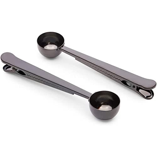 Metal Coffee Scoop with Clip (Black, 6.8 Inches, 2 Pack)