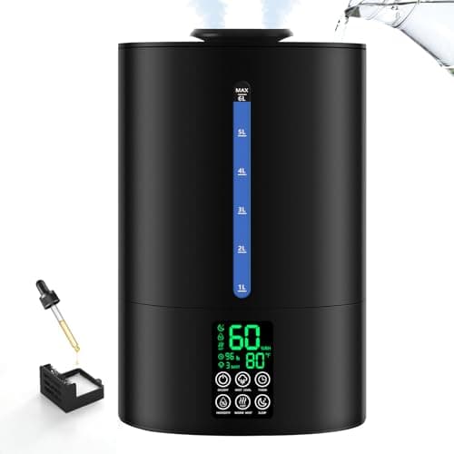 5L Humidifiers for Bedroom Large Room Home, Cool and Warm Humidifier for Plants Mist Top Fill Desk Humidifier Essential Oil Diffuser, Quiet Humidifiers with Adjustable Mist,360°Nozzle-Black