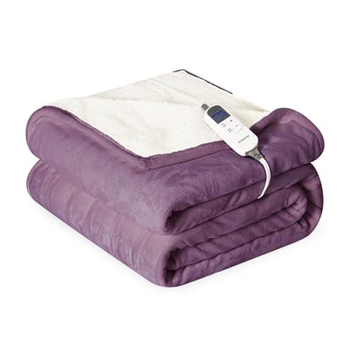Cozorbt Heat Blanket 62”x84” Twin Size,Soft Flannel & Sherpa Reversible Electric Blanket with 10 Heat Settings,12 Timer Setting and 8 Hours Auto-Shut Off,ETL Certified Machine Washable,Purple