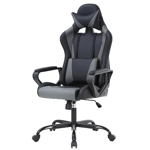 PayLessHere Ergonomic Racing Desk Chair Gaming Chair Computer Chair with Armrests 360° Swivel & Caster Pu Desk Task Chair Executive Headrest Lumbar Support for Back Pain Women Men and Adults (Grey)