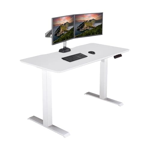Vari Essential Electric Standing Desk for Home Office – 48x24 Sit-Stand VariDesk, 4 Memory Height Presets, 2-Piece Laminate Wood Top, Sturdy T-Style Legs, Supports 150 Lbs + Easy Assembly (White)