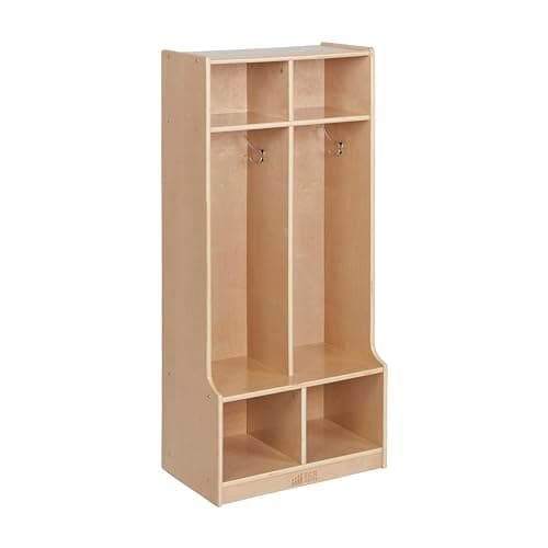 ECR4Kids 2-Section Coat Locker with Bench and Cubby Storage, Classroom Furniture, Natural