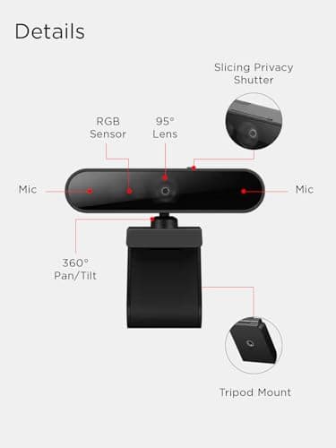 Lenovo Performance FHD 1080p Webcam USB-C,Log-on with Windows Hello, Dual Microphones, 95 Degree Lens and 4X Digital Zoom, Sliding Privacy Shutter, Black 9