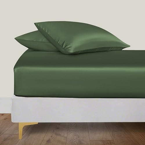 LINENWALAS Fitted Sheet Only Viscose Derived from Bamboo, Bottom Sheet for King Size Bed – 16” Deep Pocket, All Around Snug Fit – Cooling, Breathable, Soft, Hypoallergenic (Avocado Green, King)
