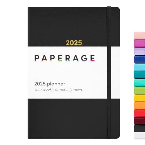PAPERAGE 2025 Weekly & Monthly Hardcover Planner (Black), 12 Month (January 2025 - December 2025), 5.7 in x 8 in, Weekly & Monthly Spreads, Includes Additional Note Pages, Back Pocket & Trackers