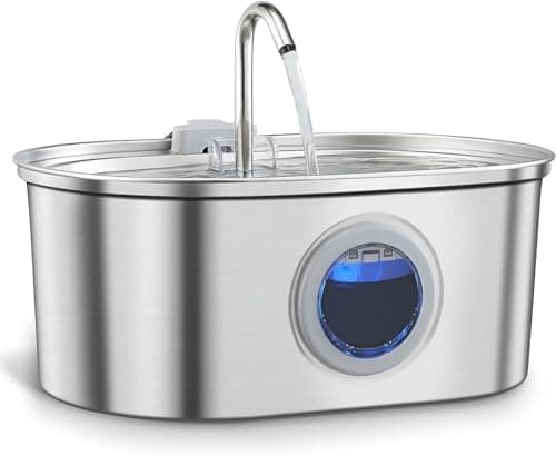 Pet Water Fountain Stainless Steel - 3.2L Cat, Dog Fountain for Drinking - Automatic Cat Water Fountain, Automatic Dog Water Fountain - Water Level Window and Dual Types of Water Flow