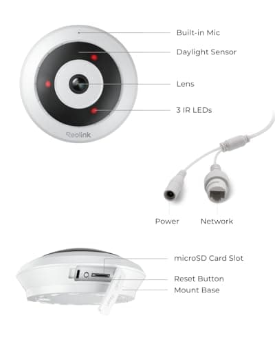 REOLINK WiFi Security Fisheye Camera, 2K+ 6MP 360° Panorama, 2.4/5GHz WiFi Indoor Wireless Security Camera, Person Motion Detection, Ceiling/Wall/Desk Mount, Supports up to 512GB microSD, FE-W (White) 9