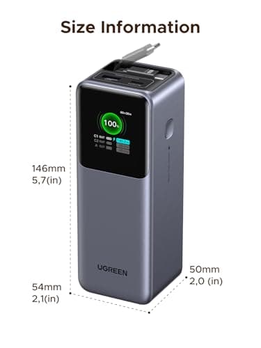 UGREEN Nexode Power Bank 20000mAh 165W with Built-in USB C Cable Laptop Travel Portable Charger, 100W Input, Fast Charging for MacBook Pro/Air/iPhone 17/16/iPad Pro/Galaxy S26 Ultra/Dell/HP and More 9