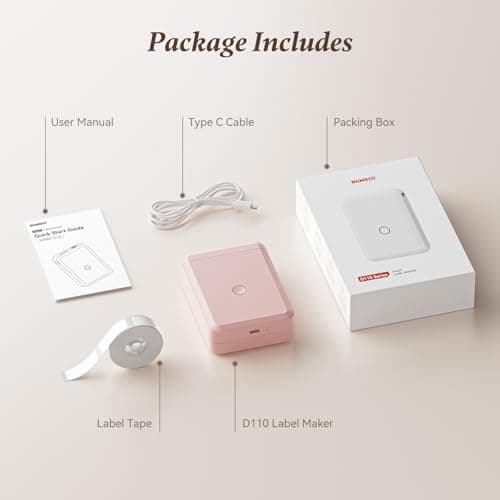 NIIMBOT Label Maker Machine D110 Label Printer Portable Wireless Connection Multiple Templates Available for Phone Easy to Use Office Home Organization Rechargeable Pink 9