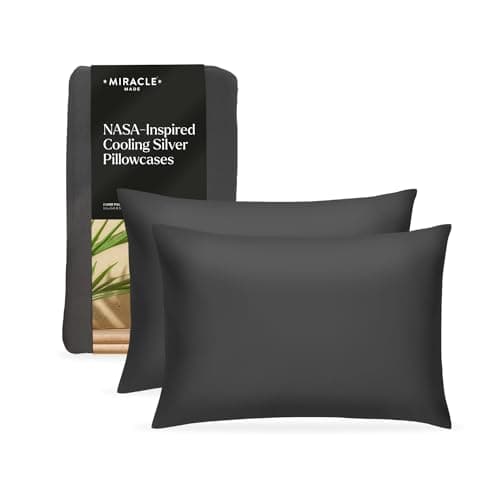 Miracle Made Soft, Breathable Cotton Pillowcase Set, 2-Piece – Silver-Treated, Cool-to-The-Touch Covers for a Fresher-Feeling Sleep Surface – King/Cali King Size, Charcoal