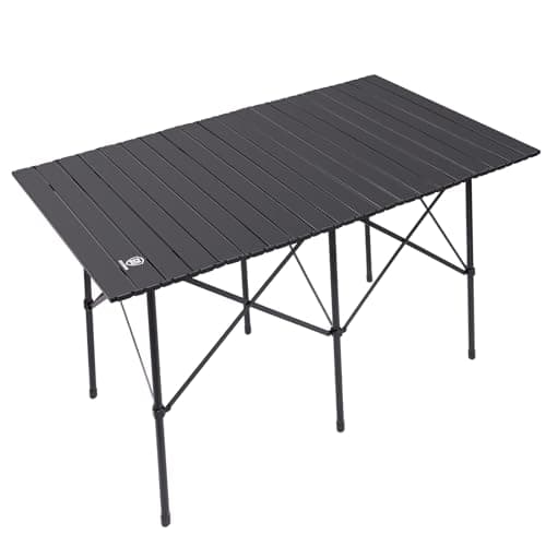EVER ADVANCED Camping Table, Fold up Lightweight, 4-6 Person Portable Roll up Aluminum Table with Carry Bag for Outdoor, Support Up to 110LBS, Black