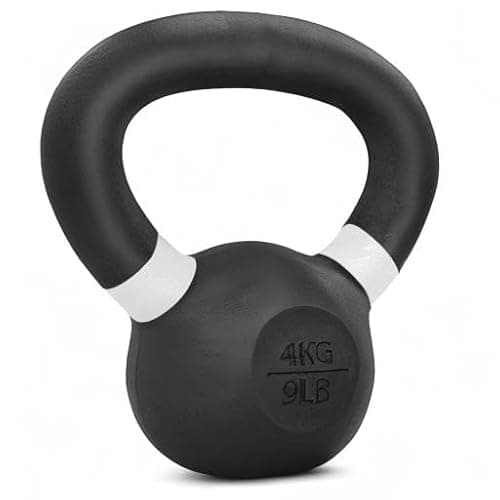 Yes4All Powder Coated Kettlebell, 9 lb Cast Iron Core Kettlebells with Non-Slip Handle & Flat Bottom for Conditioning, Heavy Duty for Strength Training - Single, White 8
