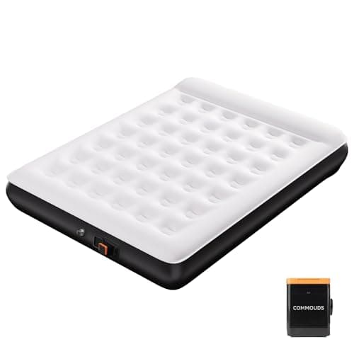 COMMOUDS Queen Air Mattress with Built-in USB Rechargeable Air Pump, 8" Raised Blow up Mattress with Built-in Pillow, Portable Inflatable Mattress, Air Bed for Camping, Travel, Home and Guest