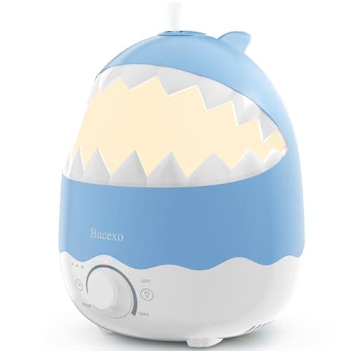 Bucexo Humidifiers for Baby Bedroom, Cool Mist Humidifier for Kids Nursery, Air Humidifier with Essential Oil Diffuser and Night Light, Timer, BPA Free, 1.6L, Up to 40Hours, Shark, Ideal for baby