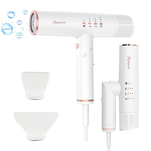 SKANWEN Ionic Hair Dryer with Folding Handle, 110,000 RPM High-Speed Professional Blow Dryer | Fast Drying, Low Noise, Lightweight Design, Perfect for Home and Travel, Pearl White